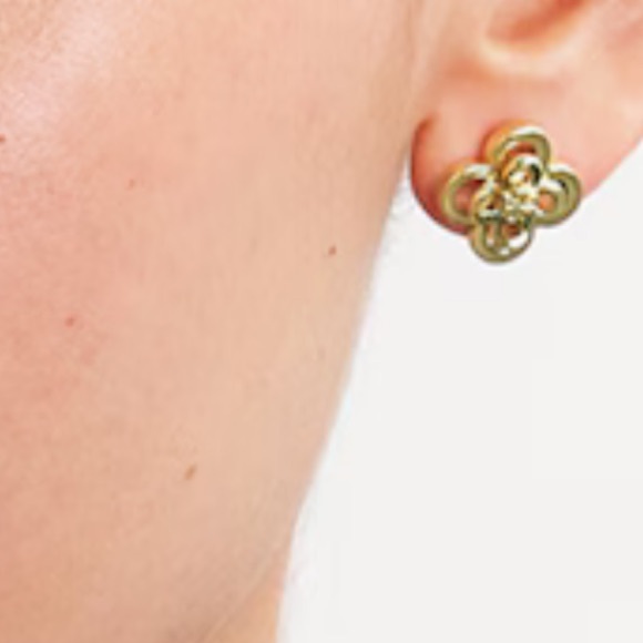 TORY BURCH STACKED GREEN + SILVER LOGO KIRA CLOVER STUD EARRINGS - Picture 6 of 6